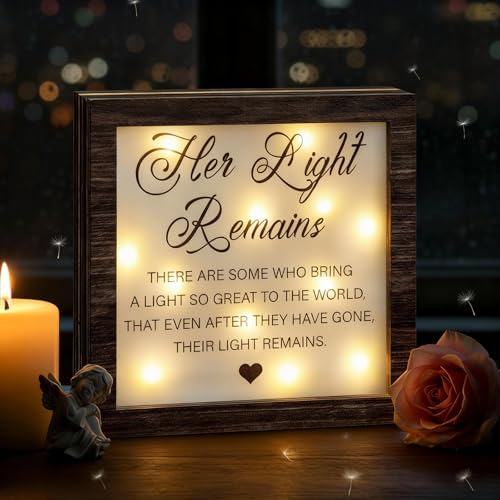 RattanView Loss Sympathy Gift Women Her Light Remains LED Sign - color: Walnut, style: Women