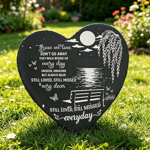 Memorial Garden Stone,Sympathy Gift for Loss of Loved One,Stepping Stones for Garden Decor Those We Love Don't Go Away, Memorial Plaques for Outdoors 7.87inch - color: Love