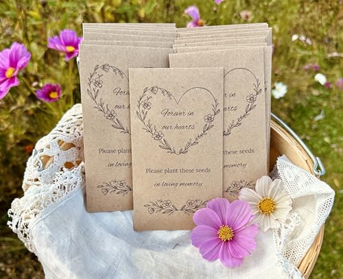 Qty 20 Memorial service seed packet favors, forever in our hearts funeral favors kraft brown seed favors for wakes visitations celebration of life WITH SEEDS