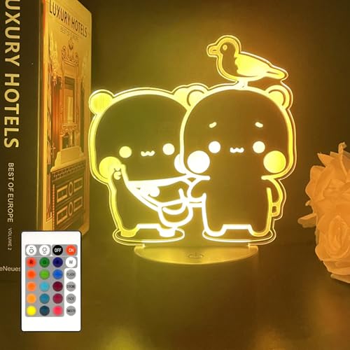 3D Night Light Bubuuu and Duduuu Gifts, Bear Shaped Table Lamp with Remote Control Gifts for Girls Birthday Christmas Valentine - color: night light 2