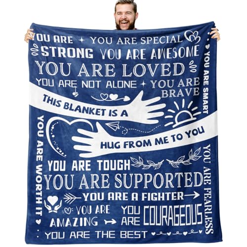 Healing Hug Blanket 60"x50", Inspirational Gifts for Men, Comfort Items Chemo Patients, After Surgery Recovery Gifts, Cancer Get Well Gifts for Men, Blue - color: You Are-blue