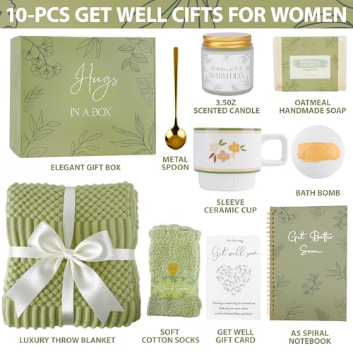 Get Well Soon Gifts Set for Women Sympathy Gift Baskets for Loss of Loved One,Feel Better Inspirational Thinking of You Gift for Wife/Sister/Friend/Mom (Sage) - color: Sage