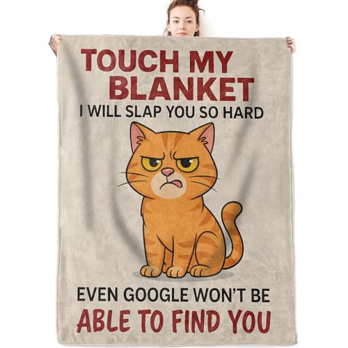 Funny Cat Flannel Blanket Gifts for Pet Lover,50x40inch,Orange Kitten with Bold Text Blankets,Cartoon Humor Style Throw,for Bedroom,Sofa,Living Room,Camping Animal Decor Throws - color: Cat 01, size: 50x40 Inch