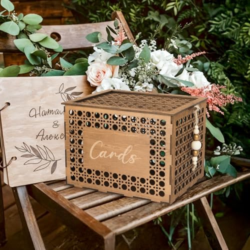 Wooden Wedding Card Boxes for Reception, Vintage Gift Card Box for Party