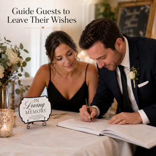 Wedding Table Sign - In Loving Memory - with Metal Stand, Wooden Reception Decor, 5x7 Inch Wedding Signs for Memory Table, Wedding Party, Pet Souvenirs, and other decorations & accessories (White)- 06