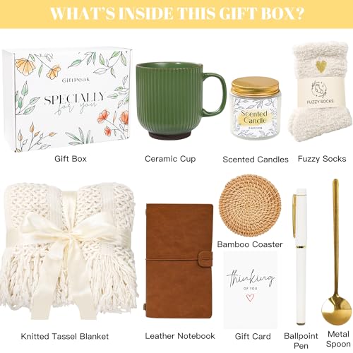 Get Well Soon Gifts for Women, Sympathy Gift Baskets, Thinking of You Care Package, Sending Hugs Box, After Surgery Feel Better Gifts with Snuggly Knitted Tassel Blanket (Ivory) - color: Ivory