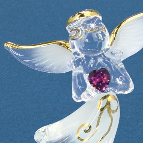 Glass Baron Remembrance Angel Figurine with Crystal Heart and Gold Halo | Handcrafted Angel Figurine with Austrian Crystal Heart, 22K Gold Halo, and Always By Your Side Message - color: Always By Your Side
