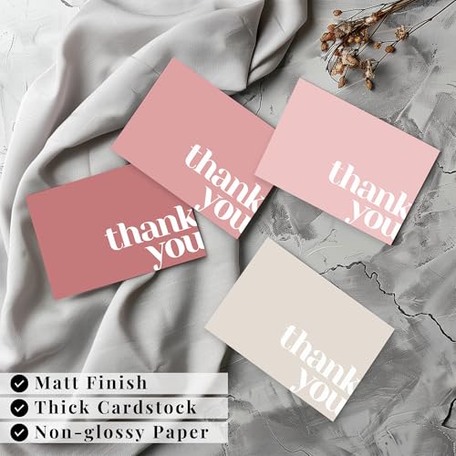 Paper Play Thank You Cards Bulk Pack of 40 Pink, 5x3.5 Inches with Matching Stickers & Envelopes, Minimalistic Design Suitable for Business, Baby Shower, Wedding, Small Business, Graduation, Funeral | 5 x 3.5 Inches with Matching Stickers & Envelopes, For