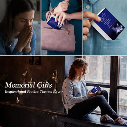 100 Packs Funeral Facial Tissues Memorial Keepsake Pocket Tissue Those We Love Don't Go Away Inspirational Poem Tissue 3 Ply Napkin Packs Funeral Favor for Guests Family Relative, 700 Sheets(Blue) - color: Blue