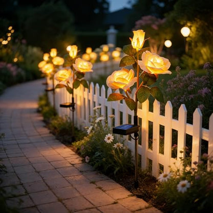 Brightown Solar Garden Lights, 4 Pack LED Rose Flower Lights Waterproof - color: Champagne Rose
