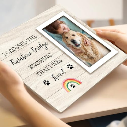 Rainbow Bridge Pet Memorial Picture Frame - Dog Memorial for Loss, Sympathy & Bereavement Gifts - 4x6 Photo Frame