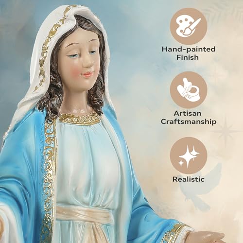 12-Inch Virgin Mary Statue, Catholic Our Lady of Grace - color: White+blue