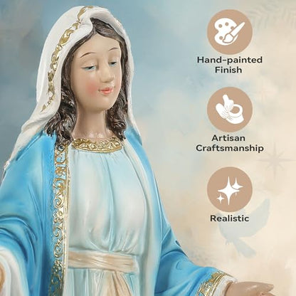 12-Inch Virgin Mary Statue, Catholic Our Lady of Grace - color: White+blue