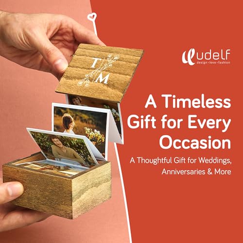 Personalized Wooden Photo Box Gift with Initials-Handmade Picture Box Gift, Wedding Keepsake Box and Anniversary Box, Custom Gifts, Romantic Gift Photo Memory Storage Box, Pull Out Photo-3"x2" - color: Initial