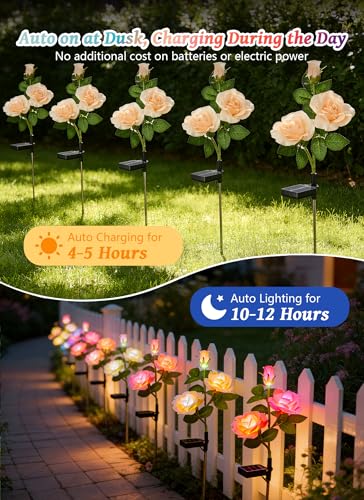 Brightown Solar Garden Lights, 4 Pack 7-Color Changing Rose Flower Lights - color: 7 Color Rose