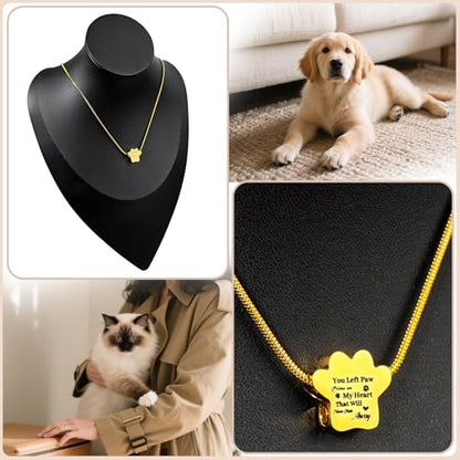 Paw Print Heart Pet Ashes Urn Necklace, Keepsake Pendant-A-Gold - style: A-Gold