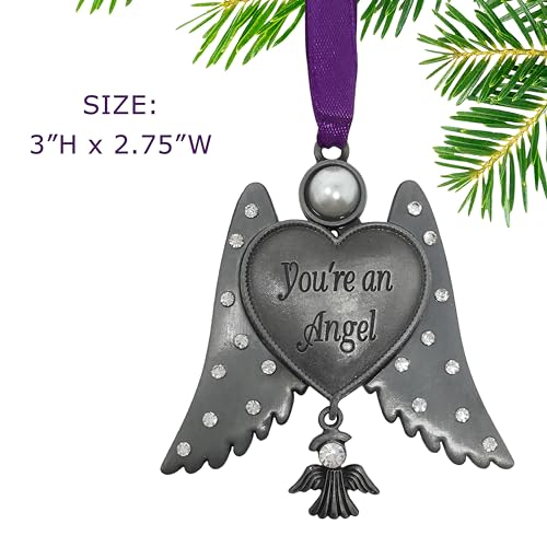 Guardian Angel Wings Ornament with Pearl & Crystal Accents – “You’re an Angel” Engraved Heart – Memorial Angel Gift, Sympathy Keepsake, Christmas Ornament, Remembrance Gift