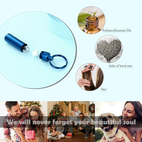 Cylinder Urn Necklace for Ashes with Glass Vials Cremation Jewelry Stainless Steel Ash Holder Keepsake Memorial Jewelry with Fill Tool - color: Keychain Blue