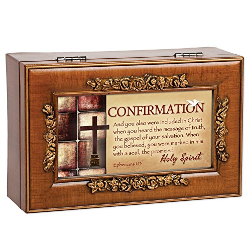 Cottage Garden Confirmation Holy Spirit Cross Wood Finish Petite Rose Jewelry Music Box Plays We Have a Friend in Jesus