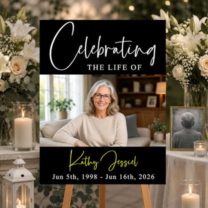 Personalized Celebration of Life Welcome Sign With Photo, Funeral Memorial Sign, Custom Funeral Sign, Elegant Minimalist Funeral Welcome Sign #10 - color: Style#9