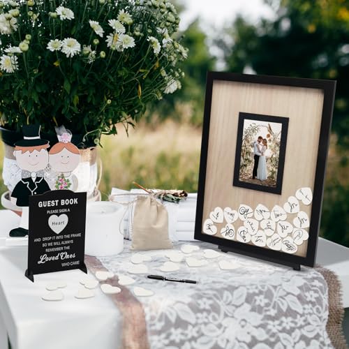 Wedding Guest Book Alternative, Guest Book Wedding Reception, Wedding Guest Book with Wooden Hearts Guest Book Signs for Wedding Anniversary Birthday Party Baby Shower - color: Black
