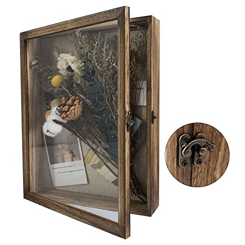 Large Shadow Box Frame 11x14 Display Case, Wood Wedding Bouquet Memory Box - color: Carbonized Black, size: 11"x14" (28x35 cm)