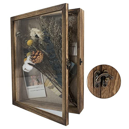 Large Shadow Box Frame 11x14 Display Case, Wood Wedding Bouquet Memory Box - color: Carbonized Black, size: 11"x14" (28x35 cm)
