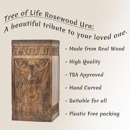 Guitar Wings Keepsake Urns for Human Ashes, Set of 4, Rosewood | Hand-carved solid sheesham rosewood, screw-locked sliding base, four urns of 20 cu in each to share among family - color: Rosewood, size: Keepsake Set of 4 (20 lbs each)