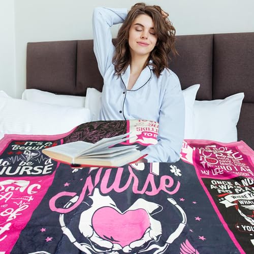 Nurse Gifts Throw Blanket for Women 60"x50", RN Nurse Appreciation Gifts, Birthday Christmas Graduation Retirement Nurses Week Gifts - color: Pink Nurse