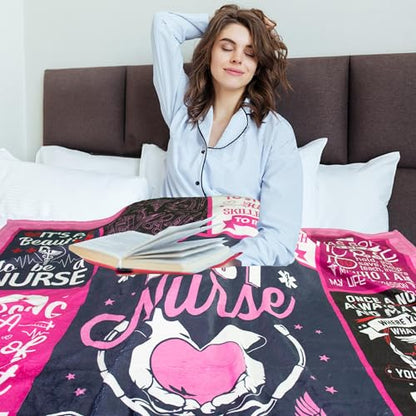 Nurse Gifts Throw Blanket for Women 60"x50", RN Nurse Appreciation Gifts, Birthday Christmas Graduation Retirement Nurses Week Gifts - color: Pink Nurse