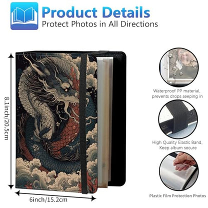 Photo Album 3.5x5 80 Photos Small Capacity PU Leather Cover, Blue White Dragon Mini Photo Album 3.5x5 with Elastic band, Birthday Christmas Photo Albums Wedding Anniversary - color: Blue White Dragon, size: 3.5*5 Holds 80 Photos
