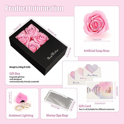 Money Box for Cash Gift Pull, Money Gift Boxes for Cash on Birthday, Christmas, Graduation, Mother's Day, for Husband, Wife, Girlfriend, Mother With Soap Rose Flower and Greeting Cards (Black+Pink) - color: Black+Pink