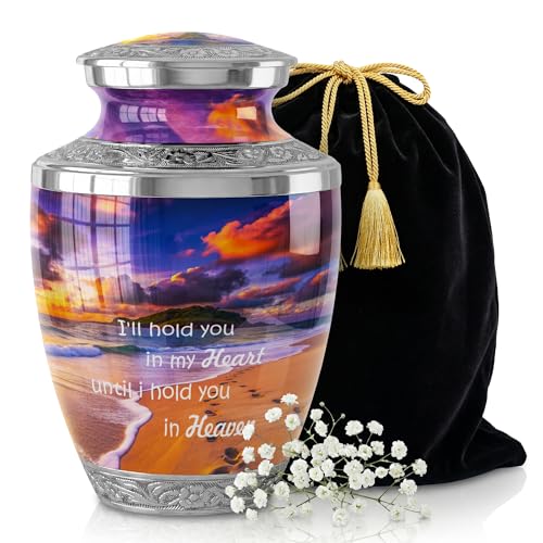 Footprint Cremation Urn for Human Ashes – Large Adult Aluminum Memorial Funeral Urn with Inspirational Quote, Decorative Burial Urn for Men & Women - size: Large Adult