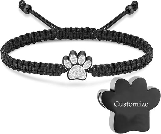 Hearbeingt Paw Print Urn Bracelet for Ashes Pet Cremation Jewelry | Stainless Steel,Adjustable Braided Rope,Mini Ash Holder for Dog Cat,Memorial Keepsake Jewelry, Bereavement Gift Pet Loss - color: Customize