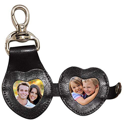 Leather Keychain Clip Cute Heart Photo Charm Ring Valentine Gift Men Women | Top Grain Leather, Hidden Photo Compartment, Photo Template Included, Fashion Accessory - color: Black Buff V.t