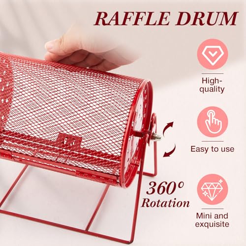 Teenyyou Raffle Drum Holds 600 Tickets, Metal Ticket Wheel Spinner with Stand, Raffle Tickets Cage for Games Events, Parties, School Drawings(Integrated Rotary,Red,7.09" X 4.72", Small) - color: Red, size: 7.09" X 4.72", Small, style: Integrated Rotary
