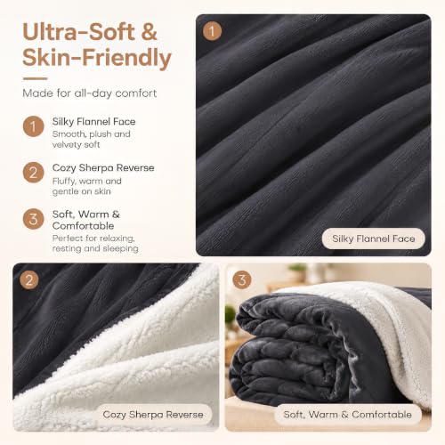 Electric Heated Blanket,Flannel and Sherpa,Full 72x84in,Iron Gray,Gift - color: B-iron Gray, size: 72x84inches-Full