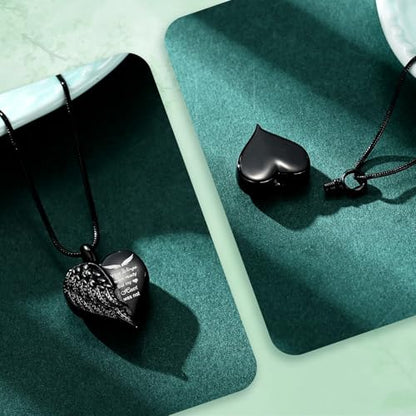 Love Heart Cremation Jewelry Urn Necklaces Wing Urn Necklaces for Ashes Memorial Keepsake Pendant for Women Men Gifts With Funnel Kit & Bag - color: Black