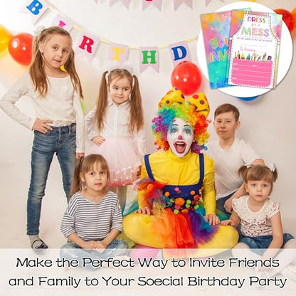 Invitations for Girls Boys - Art Painting Bday Invites with Envelopes(25-Count) - Paint Craft Fill-in Invite Cards for Party Supplies Favors Decorations - F18 - style: Dress for a Mess