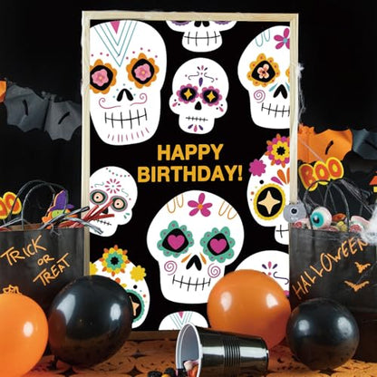 ICOOLYI Halloween Sugar Skull Birthday Card, Funny Birthday Cards for Her Him, friend birthday card, Spooky Skull Birthday Card - color: WY-075