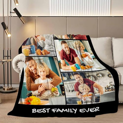 D-Story Custom Blanket with Photos Text Personalized Blankets and Throws Customized Fleece Picture Blanket for Adult Kid Funny Birthday Gifts for Family Couple Wife Husband 5 Photos - color: B2-5 Photos