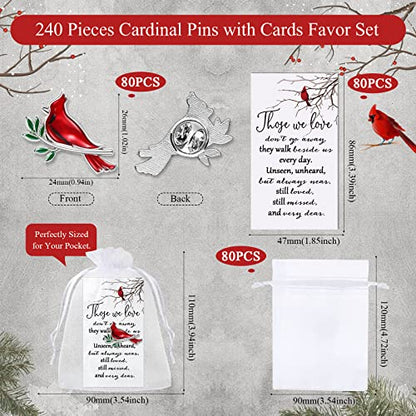 Jexine 240 Pcs Cardinal Pins Bulk Gift Funeral Favor Memorial Cards,Classic | Include 80 Cardinal Pins, 80 Cards, 80 Gift Bags, Celebration of Life Favors Memorial Keepsakes for Funeral Service Guests - style: Classic