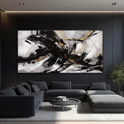 Kureful Abstract Black Wall Art, 29'x58', Canvas on Wood Frame, Graffiti Style, Lightweight, Easy to Hang, Perfect for Living Room, Bedroom, Office - color: Abstract Black, size: 58"L x 29"W