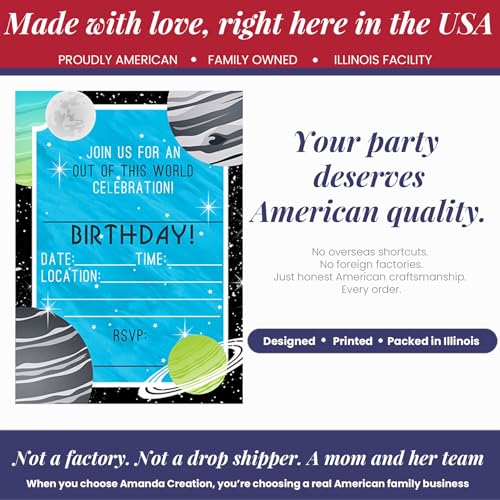 Space Invites – Outer Space Birthday Invitations for Kids, 20 5x7 Fill In Cards with Twenty White Envelopes for Your Outer Space Birthday by AmandaCreation - style: Space Invites