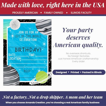 Space Invites – Outer Space Birthday Invitations for Kids, 20 5x7 Fill In Cards with Twenty White Envelopes for Your Outer Space Birthday by AmandaCreation - style: Space Invites