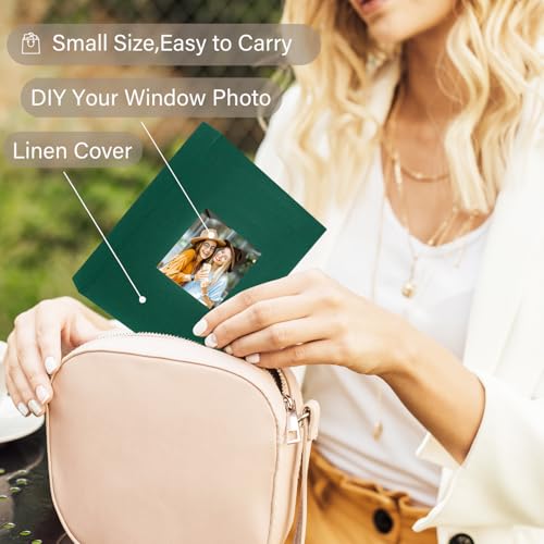Artmag Mini Photo Album 4x6 50 Pockets 2 Pack, Linen Cover with Front Window Album Each Holds 52 Vertical Photos for Family Wedding Baby Children (Dark Green) - color: Dark Green, size: 50 Pockets/2PKS