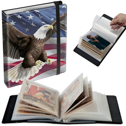 Small Photo Album 4x6 inch 120 Pictures PU Leather Photo Albums with Transparent Inner Pockets and Elastic Band for Wedding Boys Girl Travel Family Pictures - American Flag Eagle - color: American Flag Eagle, size: Photo Album 4x6