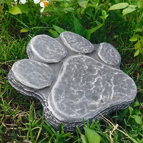 Pawprint Memorial Stone, DIY Lettering Beautiful Dog Grave Marker Comforting for Backyard for Puppy (Rock Grey)