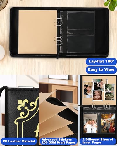 Memorial Photo Album 4x6 100 Photos, Leather Memory DIY Scrapbook with 25 Sheets and 20 Blank Kraft Sheets, Sympathy and Bereavement Gift for Loss of Loved One Condolences Gifts - color: Black