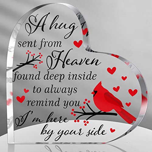 Karenhi 4 Inch Red Cardinal Christmas Gifts Memorial Bereavement Gift for Loss of Loved One Sympathy Decorations Loss of Mom Dad Son Husband in Heaven Glass Table Remembrance(4 Inch,Hug Style) - size: 4 Inch, style: Hug